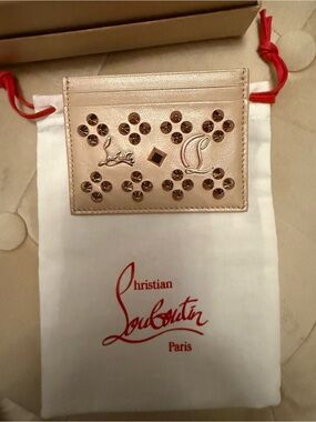 Christian Louboutin Kios Card Wallet Leather Studs Napa Perle Leche NWT